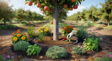 Ce mélange fleurs-aromatiques au pied des fruitiers booste leur santé : voici la méthode des 20 à 30 cm qui change un verger
