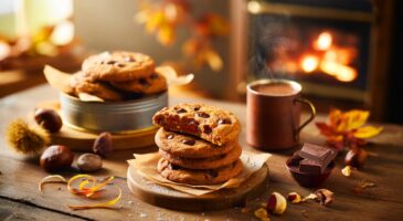 Voici le goûter parfumé de l’automne: ces biscuits croquants à la farine de châtaigne et pépites de chocolat, prêts en 15 minutes à 170 °C