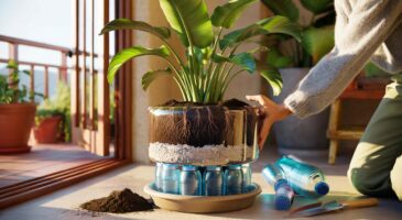 Voici l’astuce de novembre 2025 avec des bouteilles d’eau en plastique pour vos pots de fleurs, légère et terriblement efficace