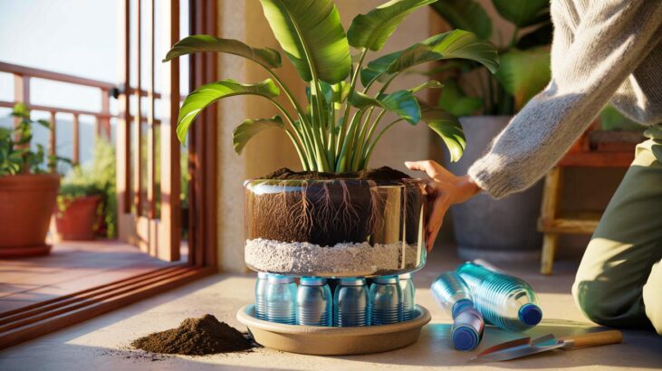 Voici l’astuce de novembre 2025 avec des bouteilles d’eau en plastique pour vos pots de fleurs, légère et terriblement efficace