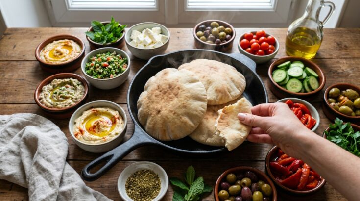 Ce pain pita express prêt en 30 minutes embaume la maison et se garnit différemment à chaque saison