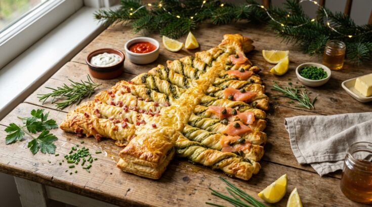 Ce sapin feuilleté de Noël pour l’apéritif va faire oublier le vrai sapin et cache trois garnitures ultra gourmandes