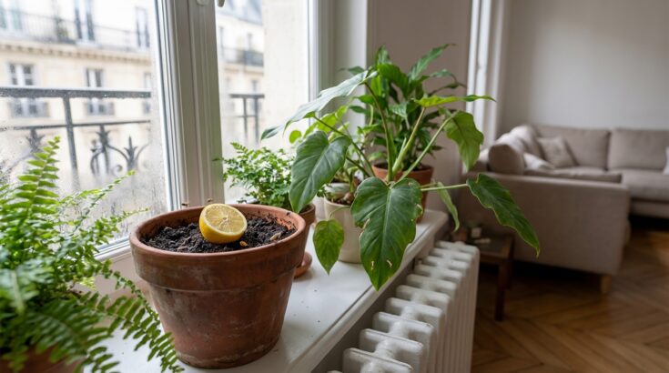 Je ne pensais pas que ce fruit coupé dans mes pots de plantes en hiver stopperait l’invasion de moucherons