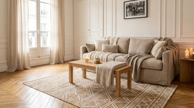 Salon glacé : ce tapis naturel à 41,30 € chez alinea transforme la pièce en cocon d’hiver, mais pas pour longtemps