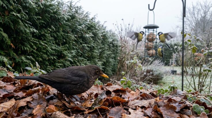 Ce manège discret des merles en hiver révèle pourquoi vos boules de graisse ne les aident presque pas
